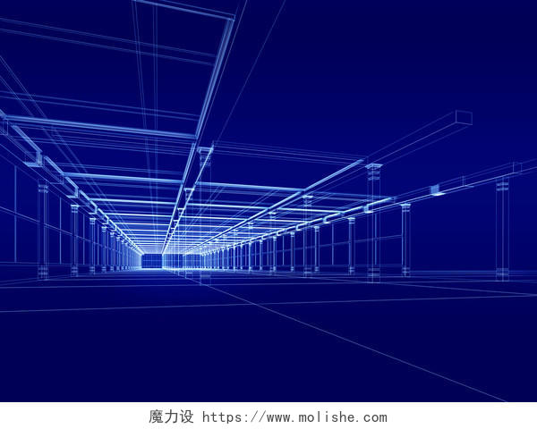 商务科技蓝色抽象线条建筑背景